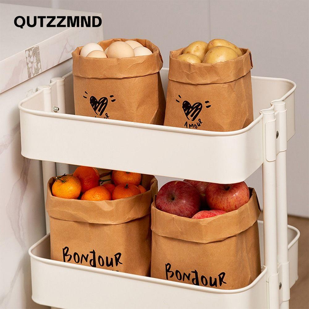 Túi Giấy Kraft QUTZZMND, Túi Bao Bì Vuông Dày Dung Tích Lớn, Bảo Quản Tái Sử Dụng Chống Thấm Nước Chất Lượng Cao Có Thể Giặt Được Túi Mua Sắm