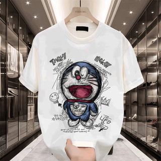 COD Áo thun nam nữ chất cotton in hình Doraemon graffiti phong cách đường phố dễ phối đồ mùa hè