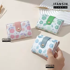 Ví ngắn IFANSIN, Ví đựng tiền xu bằng da PU, Nút chụp phong cách Hàn Quốc Túi đựng tiền mặt nhẹ dành cho nữ