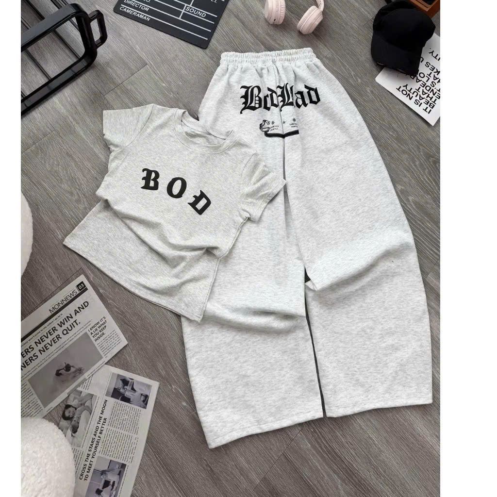 Sét bộ đồ nữ dáng dài da cá in ngựa màu xám đậm +phối áo phông xám đậm form rộng unisex chất mát