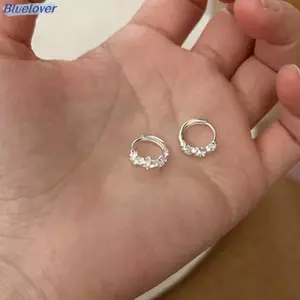 Bluelover 1 Bạc Sterling Hoa Hồng Nhỏ Hoa Tròn Vòng Bông Tai AAA Zircon Dành Cho Nữ Quyến Rũ Đính Hôn Trang Sức Cưới Mới