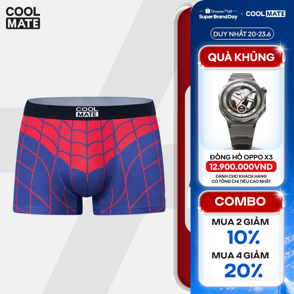 [MUA 4 GIẢM 20%][BST MARVEL]Quần lót nam Trunk Spiderman, Quần sịp người nhện mềm mại, co giãn, thấm hút Coolmate