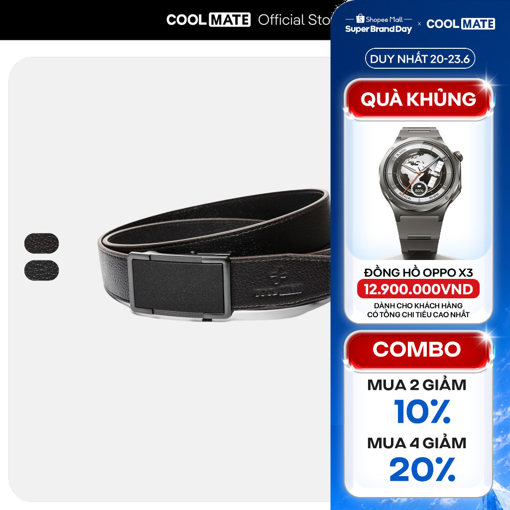 [MUA 4 GIẢM 20%]Thắt lưng nam Coolmate da bò Mill khoá gài bấm