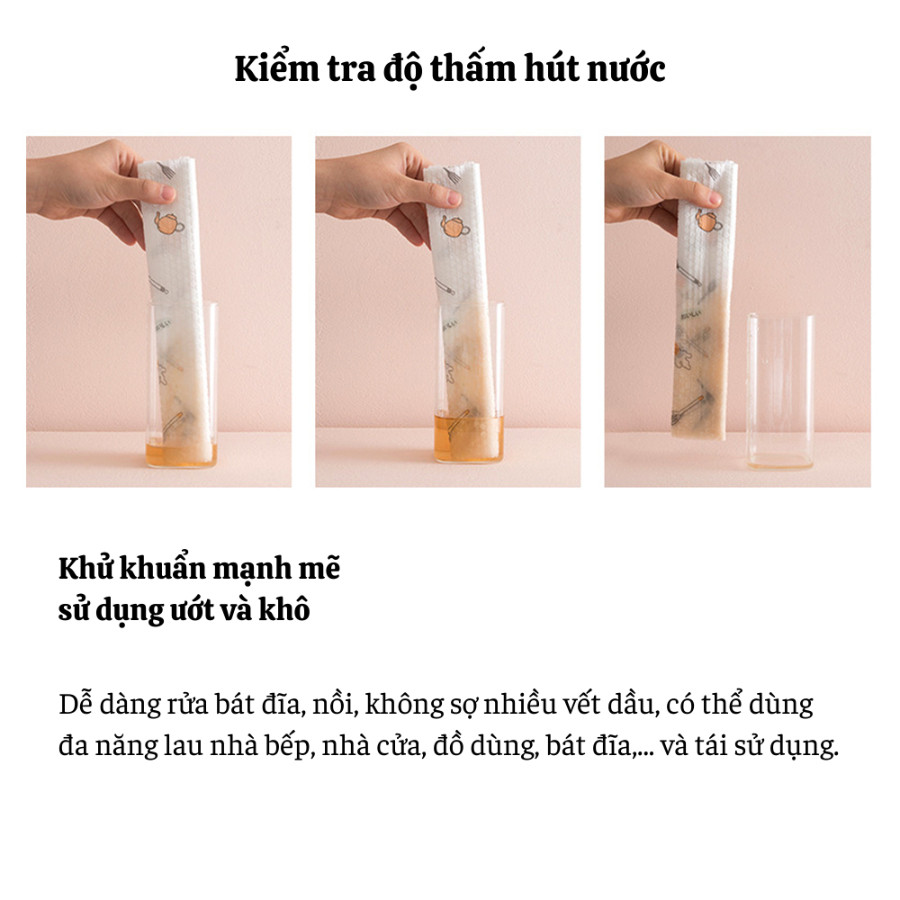 Cuộn 200 Khăn Giấy Vải Lau Đa Năng Có Thể Tái Sử Dụng HOMIE Khăn Lau Bếp, Lau Bát, Siêu Thấm Hút