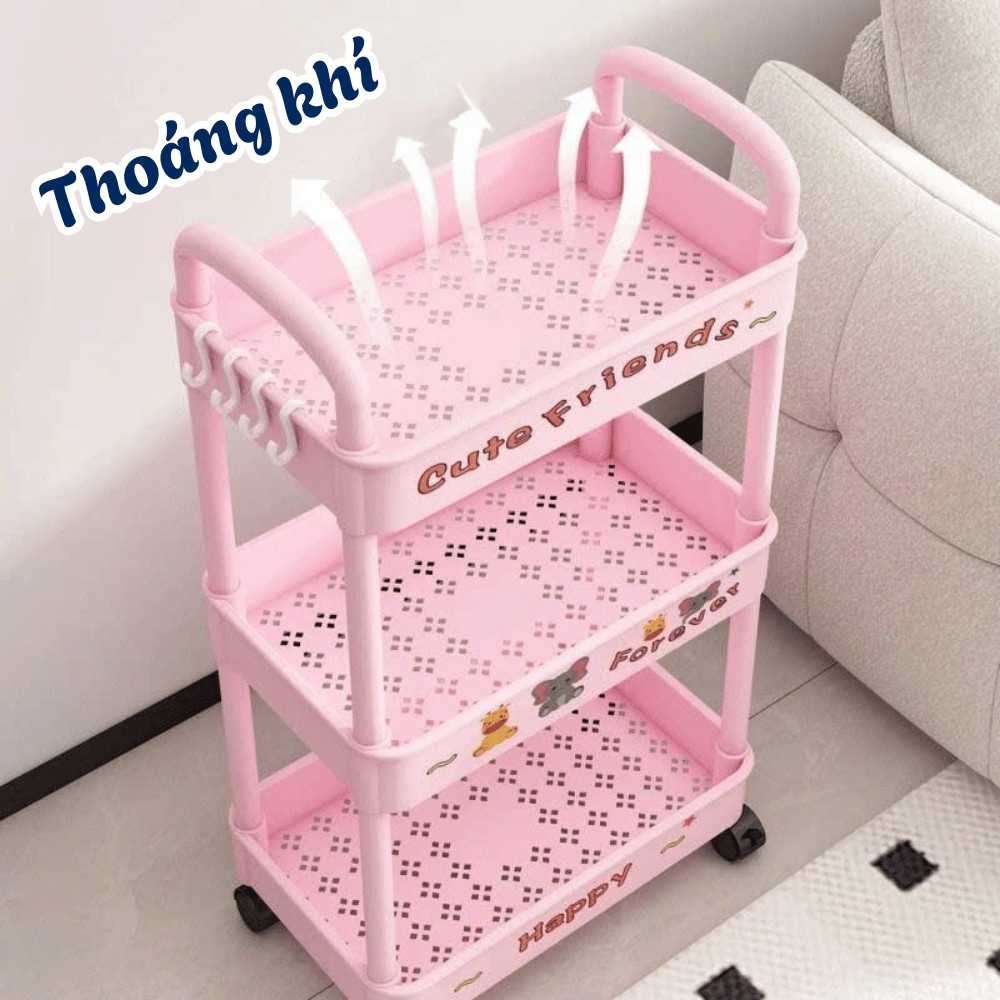 Kệ Đựng Đồ Đa Năng 3-4 Tầng Có Bánh Xe Tiện Lợi HOMIE, Kệ Bỉm Sữa, Đồ Ăn, Kệ Đầu Giường Nhiều Màu
