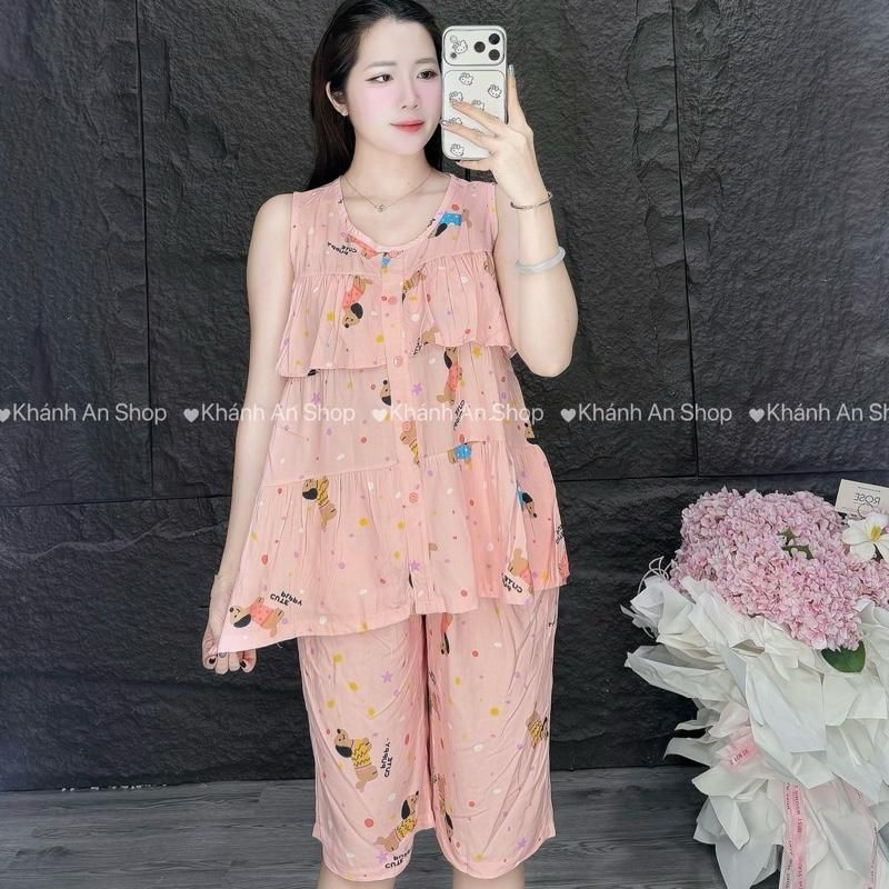 Tole I1 KA192 - Đồ Bộ Tole Lanh Nữ Áo Sát Nách Quần Lửng Size 40-75kg