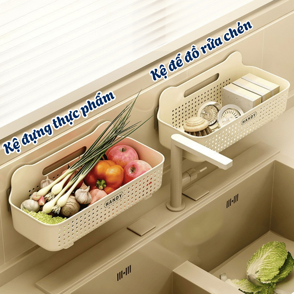 Kệ Để Đồ Gia Vị Nhà Bếp Dán Tường Thoáng Khí HOMIE, Giỏ Đựng Hành Tỏi Có Móc Treo Nhựa Chắc Chắn