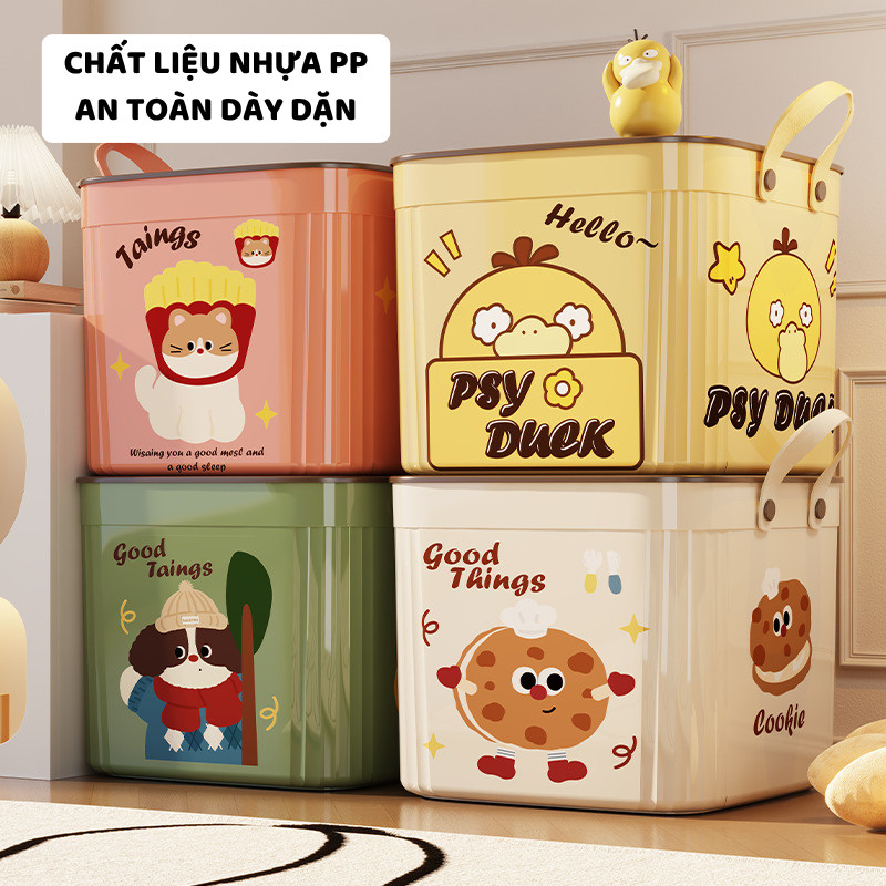 Hộp Nhựa Đựng Đồ Chơi Đa Năng Có Nắp ENODA HOME, Thùng Đựng Quần Áo, Đồ Chơi Decor Màu Sắc Dễ Thương Q310