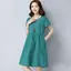 Mùa hè 2026 Plus size Phong cách Hàn Quốc Vải lanh Cotton màu trơn Váy dài vừa phải dáng rộng chữ A che thịt Ôm hơn Nhìn văn học lười tay ngắn Plus size S