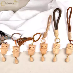 Móc khóa mèo bằng gỗ EDIWANY, Mặt dây chuyền mèo bắt tiền mịn được chạm khắc thủ công, Chi tiết tua rua dễ thương Mặt dây chuyền túi thủ công Quà tặng quyến rũ cho phụ nữ