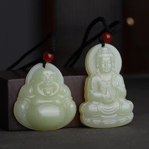 Mặt dây chuyền ngọc bích trắng xanh thời trang cổ điển Phật Gong Guanyin