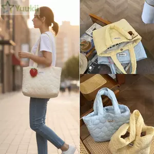 Túi xách YUUKII, Túi đeo vai bằng vải Cotton có thể tái sử dụng, Quà tặng sáng tạo Màu xanh Túi Satchels dung tích lớn Sử dụng hàng ngày