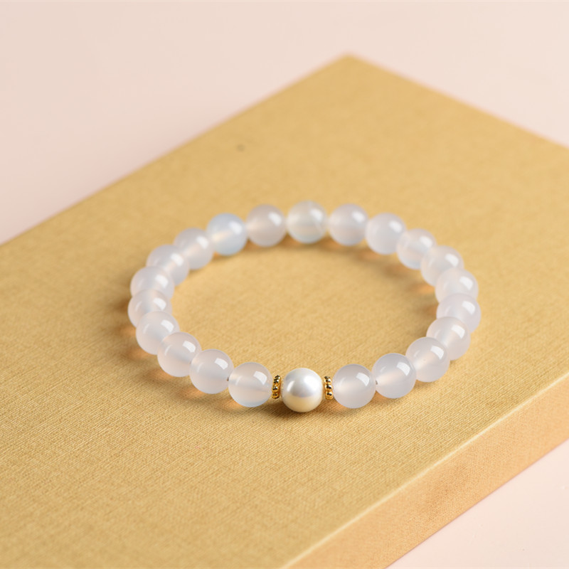 Vòng tay ngọc trai Chalcedony trắng tự nhiên dành cho nữ