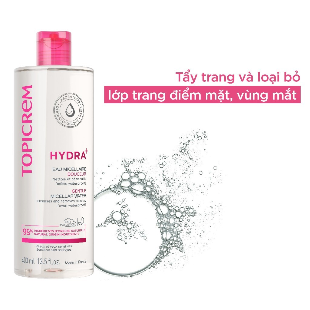 Nước tẩy trang dịu nhẹ TOPICREM HYDRA+ GENTLE MICELLAR WATER 400ML