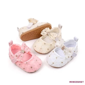 Mg-baby Girls Mary Jane Flats Dễ Thương Nơ Váy Cưới Giày Chống Trơn Trượt Trẻ Sơ Sinh Giày Thể Thao