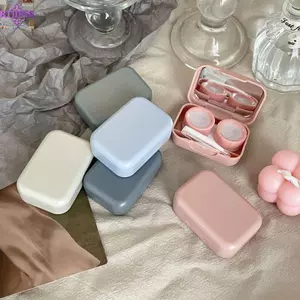 Bộ ống kính tiếp xúc RTJIFSS, Màu Macaron với hộp lưu trữ chăm sóc mắt gương, có nhíp và que hút Dụng cụ chèn ống kính tiếp xúc vuông Mini màu trơn cho nam và nữ