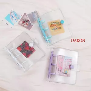 DARON Card Organizer Trường Văn Phòng Phẩm Mini Notebook Trang Sổ Tay Trong Suốt Lấp Lánh 3 Lỗ Chất Kết Dính Kẹp
