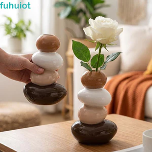 Bình hoa xếp chồng FUHUIOT, Bình đựng cây sỏi xếp chồng lên nhau hình 4 lớp, Bàn ăn bằng nhựa tối giản chống đầu mịn màng