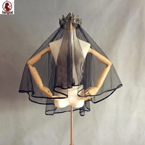 Viền viền ruy băng che mặt cô dâu màu đen cổ điển cho lễ cưới và Studio ảnh