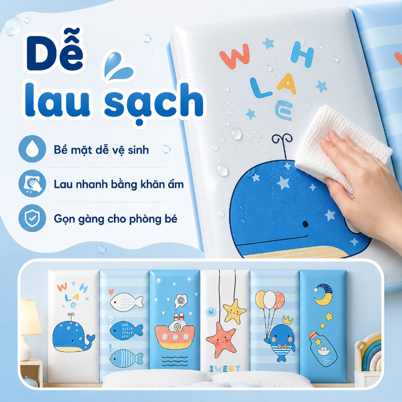 Xốp Dán Tường 3D Chống Va Đập Cho Bé 6Pcs 180x60cm, Tấm Lót Đầu Giường Trang Trí Phòng Ngủ