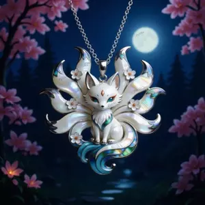 Vòng cổ chín cánh PYCOU, Vòng cổ mặt dây chuyền màu bạc hình tráng men, Vòng cổ mặt dây chuyền chín cánh độc đáo màu hoa bắt lửa Người bảo vệ Mặt dây chuyền quyến rũ Ý nghĩa