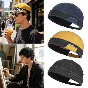 CATMALLER88 Mũ Docker không vành, Mũ Cotton Hip Hop Beanie Street, Denim giặt thời trang có thể điều chỉnh màu trơn Mũ vòm cổ điển dành cho nam nữ