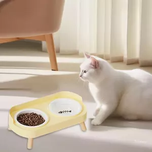 Bát đôi bằng gốm sứ hàng đầu và bộ nạp nước cho chó mèo Dễ dàng làm sạch