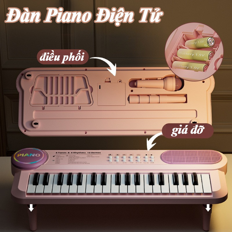 Đàn Piano Điện Tử Trẻ Em 37 Phím,Kèm Micro,Đàn Điện Tử,Đồ Chơi Âm Nhạc Dành Cho Bé