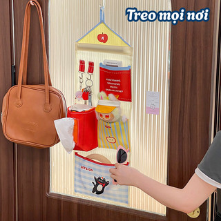 Túi treo lưu trữ ký túc xá nhiều ngăn hoạt hình dễ thương chất liệu Canvas có ngăn đựng giấy rút,  Túi đựng đồ lót