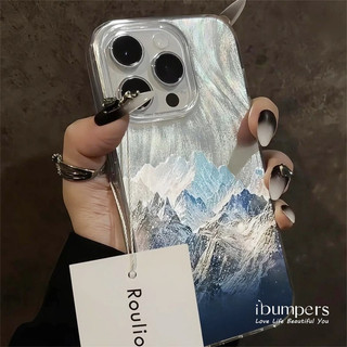 ibumpers Ốp Điện Thoại iPhone Đẹp Dreamy Aurora Snow Capped Mountain Cho IPhone 11 12 13 14 15 16 Pro Max Ốp Lưng Sò Họa Tiết Lông Vũ Bạc