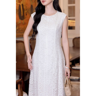 SWANLAKE | Váy Đầm Ren Nữ Suông Maxi Sát Nách Lót Thêu Hoa Dự Tiệc Công Sở Sang Trọng Cổ Tròn D12998