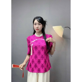 Gấm Tết cổ tàu ngọc bội trung hoa, thời trang nữ lụa Tết