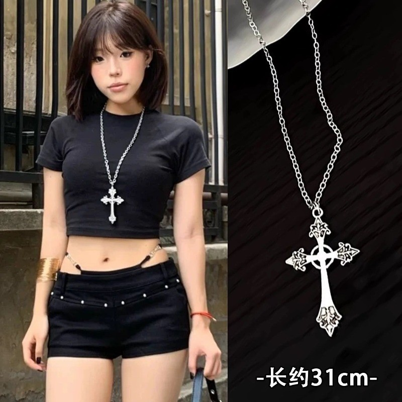 Chuỗi Mặt Dây Chuyền Hình Chữ thập Đen, Phù Hợp Với Áo Len