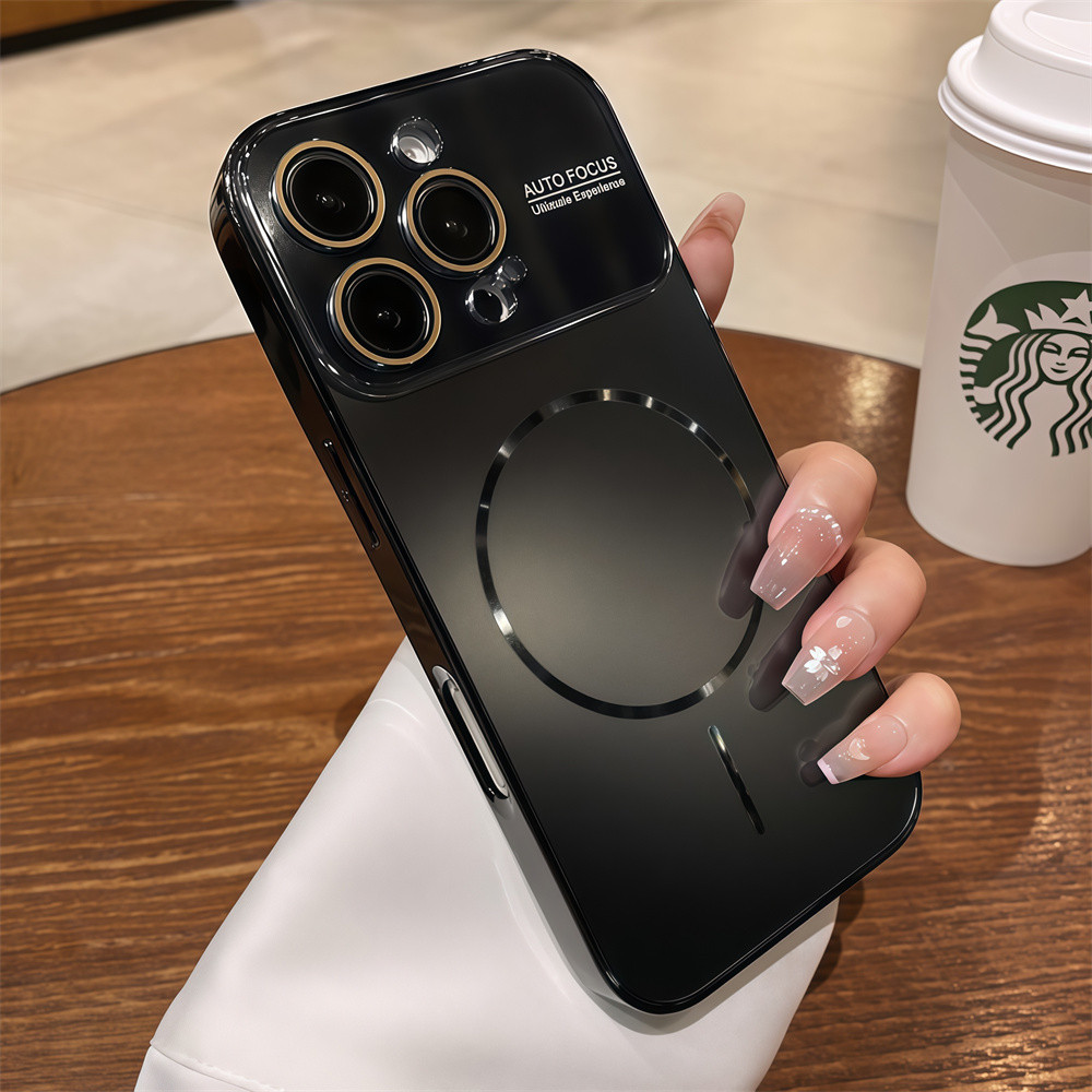 Ốp điện thoại từ tính cửa sổ lớn mạ điện cho iPhone Air 17 Pro Max 16 14 15 pro max Bảo vệ ống kính chống rơi Vỏ cứng bảo vệ điện thoại