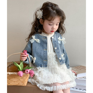 Áo khoác jean bé gái nơ dễ thương – Áo khoác denim phong cách Hàn Quốc, mềm mại và thời trang