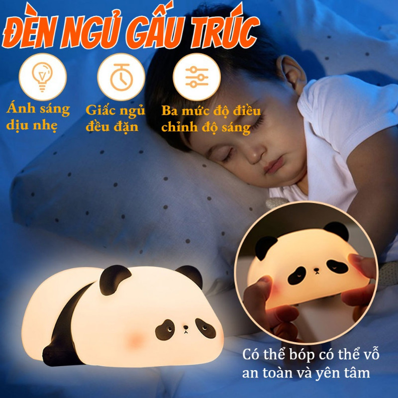Đèn Ngủ Gấu Trúc, Có Thể Nén, Sạc Lại, Điều Chỉnh Độ Sáng, An Toàn Cho Trẻ Em,Chất Liệu Silicon An Toàn