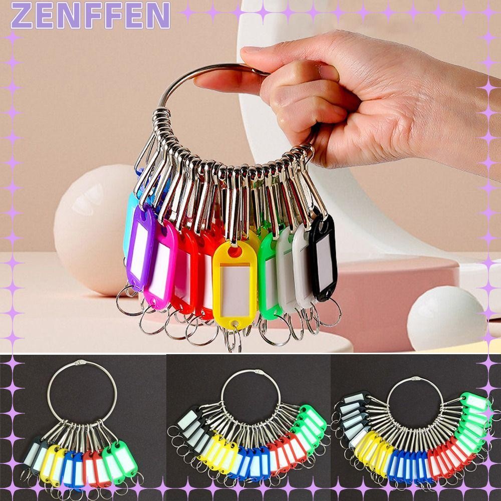 Zenffen 10 / 20 / 30 / 40 Miếng Thẻ Chìa Khóa, Nhẫn Chia Kim Loại Vòng Khóa Nhựa, Tên Hành Lý Cửa Sổ Trong Suốt Có Biển Số Móc Chìa Khóa Phụ Kiện Cho Thuê