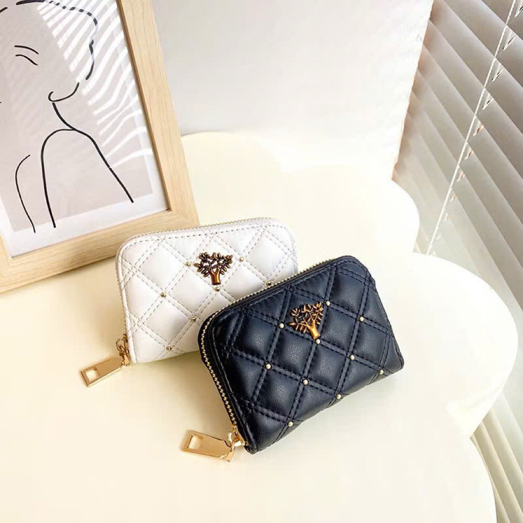 Ví nữ cầm tay mini ngắn khoá kéo hoa văn nổi