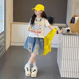 Set áo chữ quần bò ngố bé gái MH