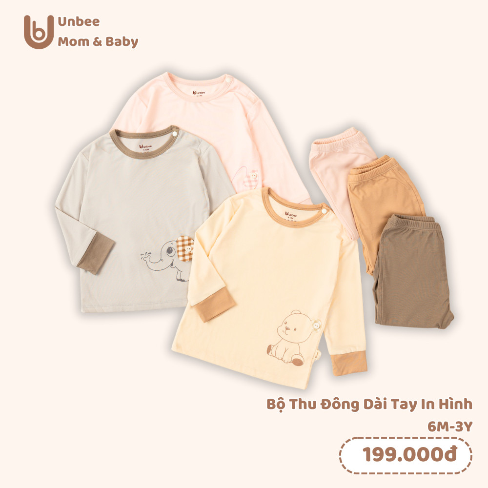 Bộ thu đông dài tay bé trai bé gái Unbee in hình chất modal mềm mịn - Bộ quần áo cho bé