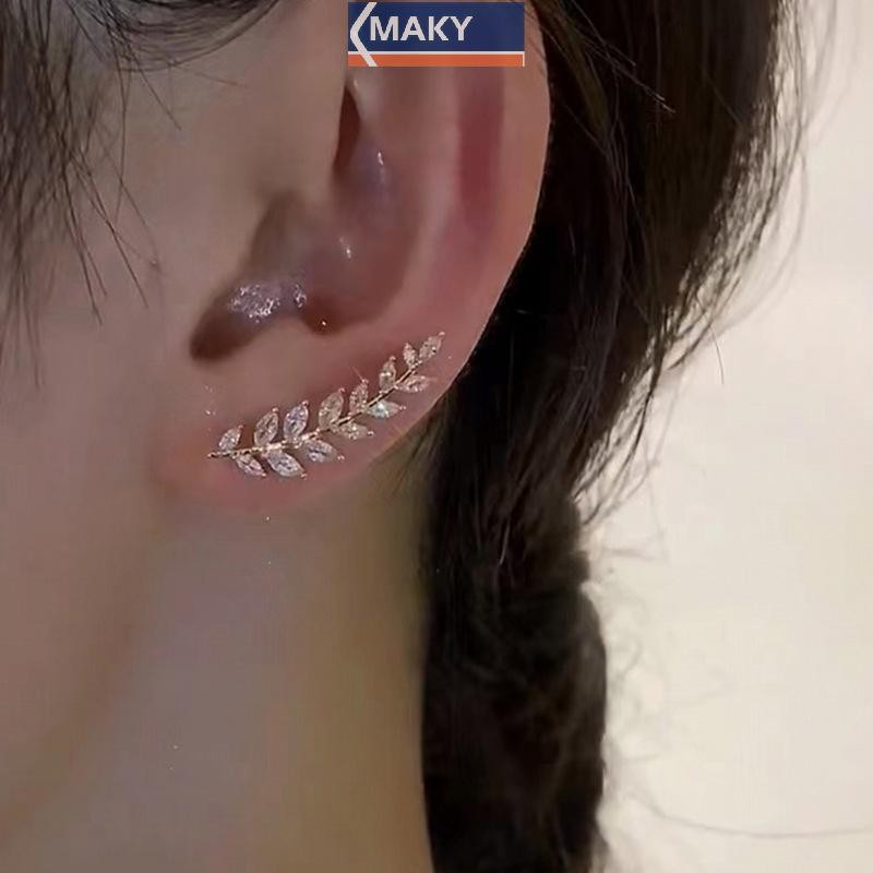 Onetimingcool Sáng Bóng Kim Cương Giả Lá Bông Tai Dành Cho Nữ Tinh Tế Lúa Mì Tai Vòng Bông Tai Trang Sức Cưới VN