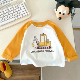 Mùa Xuân Thu Phong Cách Mới Trẻ Em Cổ Tròn Raglan Màu Sắc Phù Hợp Với Áo Thun Dài Tay Áo Sơ Mi Bé Trai Hoạt Hình Dễ Thương Đáy Áo Sơ Mi