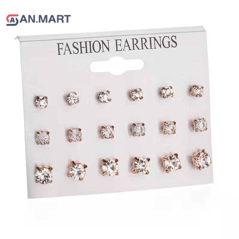 Bigdealssuper Thời Trang Đơn Giản 9 Đôi / bộ Mix Bông Tai Bông Tai Hình Học Vuông Cho Nữ Mới Kim Cương Giả Pha Lê Bông Tai Trang Sức Siêu
