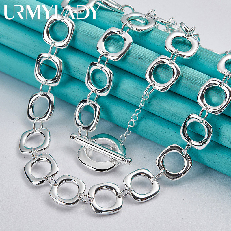 Trang sức nữ URMYLADY - Nhẫn vuông và vòng cổ 20 inch bạc 925, thời trang quyến rũ