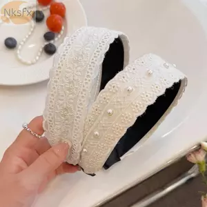 Vòng Tóc NKSFX, Băng Đô Ren Màu Be, Thanh Lịch Cạnh Rộng Chống Trơn Trượt Tóc Phụ Kiện Nữ
