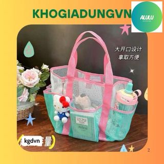 Túi Lưới Đựng Đồ Đi Biển 7 Ngăn Đa Năng, Túi Tote Lưới Đi Bơi Du Lịch Đựng Đồ Bơi Kính Dép, Túi Xách Lưới Chống Cát