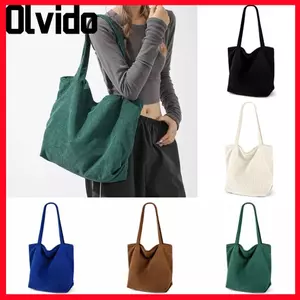 Túi Tote OLVIDO, Túi mua sắm cổ điển dung tích lớn, Túi đeo vai vải nhung màu trơn