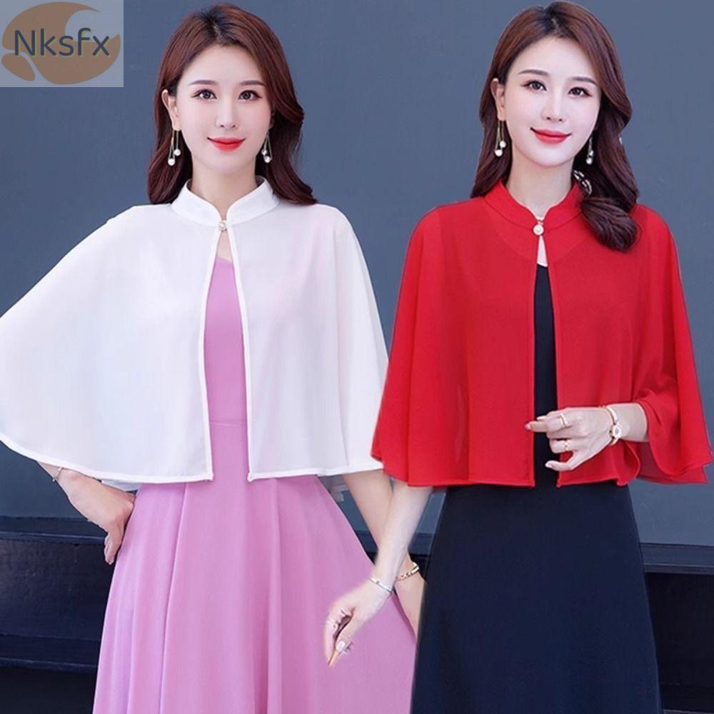 Khăn choàng voan NKSFX, Áo choàng cô dâu dáng rộng thoáng khí, Áo choàng ngắn nhiều màu voan Poncho nữ