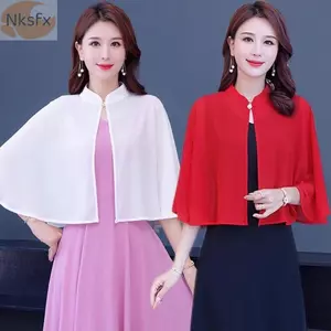 Khăn choàng voan NKSFX, Áo choàng cô dâu dáng rộng thoáng khí, Áo choàng ngắn nhiều màu voan Poncho nữ
