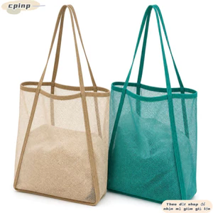 Túi đeo vai lưới CPINCP, Túi xách sức chứa lớn nhẹ, Túi lưới đi biển trong suốt phong cách INS di động